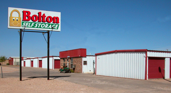Outside view of convenient self storage facility - Bolton's Self Storage - in Lubbock, Texas.