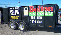 Bolton Self Storage offers a free moving trailer on initial move-in.